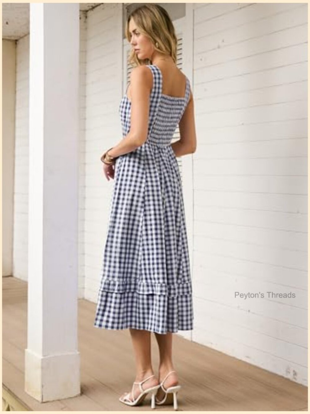 Womens Summer Casual Gingham Plaid Midi Dress Sleeveless Square Neck Flowy - Picture 5 of 7
